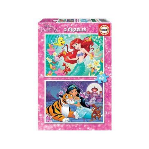 Set De 2 Puzzles De 48 Pieces Ariel La Petite Sirene Et Polochon - Jasmine Abou Et Rajah - Educa Collection Disney Princesse