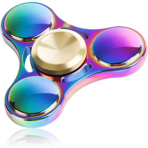 Hand Spinner Edc Jouet Fidget Spinner Metal Durable High Speed Stainless Steel Bearing 2-5 Min Spins Brass Material Tri Spinner Finger Gyro Fidget Toys Pour Focus-Coloré