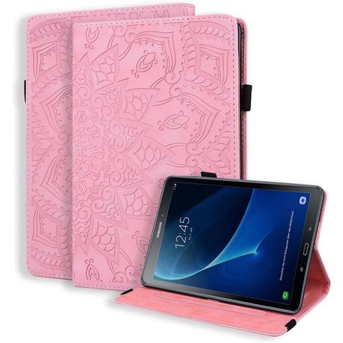 Coque Pour Samsung Tab A6 10.1'' 2016 Housse Sm-T580/T585 Léger Cuir Pu Etui De Protection Flip Portefeuille Cover Case Avec Stand Et Poche Pour Samsung Galaxy Tab A 10.1 Pouces 2016, Rose