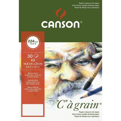 Canson Lot De 5 Blocs 30 Feuilles Papier Dessin "C" À Grain A5 224 G Blanc