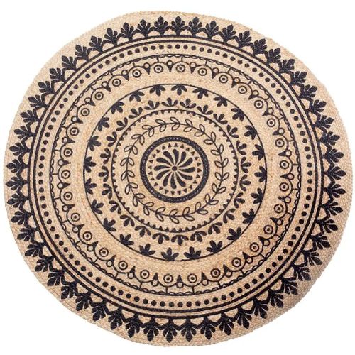 Tapis Rond En Jute 120 Cm - Nature Et Noir