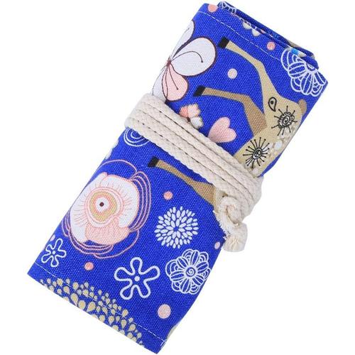 Enveloppe De Stylo Crayon, Sac À Crayons, Motif De Cerf Bleu, Toile 48 Trous, Sac De Rangement De Grande Capacité, Papeterie Pour L'artisanat D'art De Bureau D'école