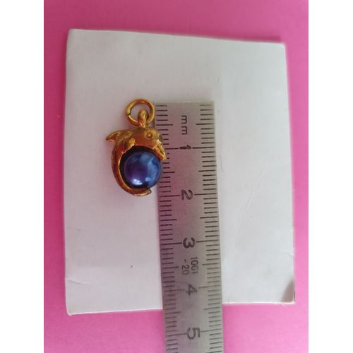 Pendentif Dauphin Doré Sur Perle Bleu Marine