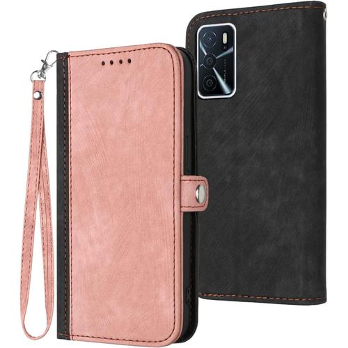 Coque Cuir Pour Oppo A16,Etui En Cuir Pour Téléphone Portable Coque Pour Oppo A16 Cph2269/A54s Coque Housse Etui Pink