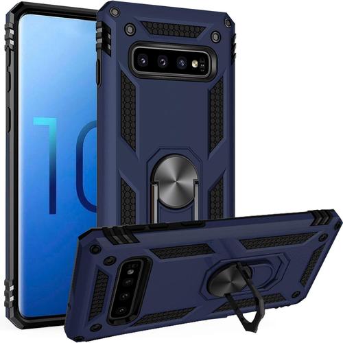 Coque Pour Galaxy S10 Plus, Étui Antichoc Cover Anti Housse Avec Bague Rotatif Support Pour Samsung Galaxy S10 Plus Bleu Marin