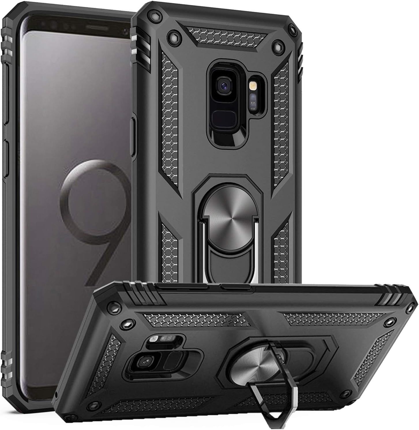 Coque Pour Galaxy S9, Étui Antichoc Cover Anti Housse Avec Bague Rotatif Support Pour Samsung Galaxy S9 Noir