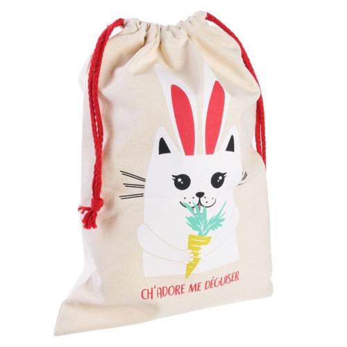 Promotion ! Pochette Toile 'lapin Blanc' (Ch'adore Me Déguiser) - 35x27 Cm