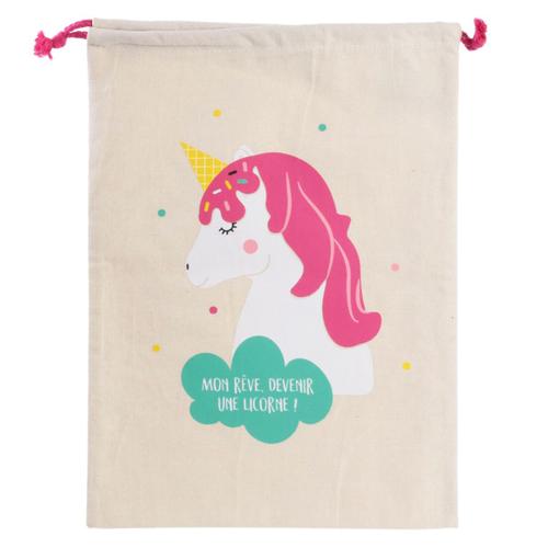 Promotion ! Pochette Toile 'licorne Mania' (Mon Rêve, Devenir Une Licorne ! ) - 35x27 Cm