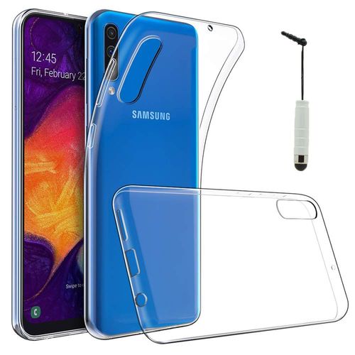 Coque Silicone Pour Samsung Galaxy A50 Sm-A505f 6.4" Gel Ultraslim Et Ajustement Parfait - Transparent + Mini Stylet