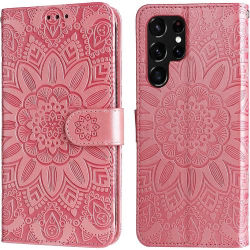 Coque Compatible Avec Samsung Galaxy S23 5g \U2013 Étui Portefeuille En Cuir Premium Avec Fonction De Support Et Porte-Cartes Rose