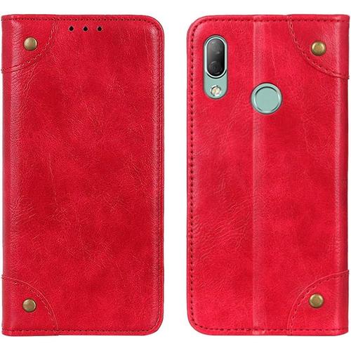 Htc U19e Étuimode Boucle En Cuivre Pu Portefeuille En Cuir Flip Fente Carte Clip Étui Magnétique Pliant Pour Htc U19e 6.0"" Rouge