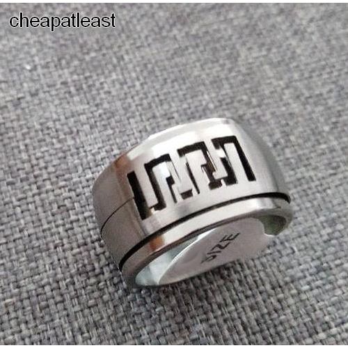 Large Bague Tournante Anneau Bombé - Motif Géométrique Inca ? Tribal Ethnique Découpe Laser - Anti-Stress - Acier