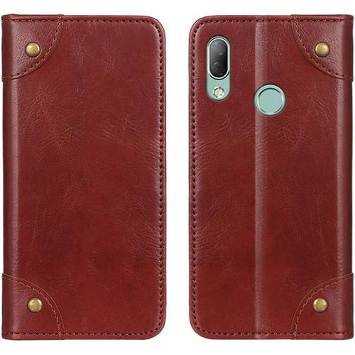 Htc U19e Étuimode Boucle En Cuivre Pu Portefeuille En Cuir Flip Fente Carte Clip Étui Magnétique Pliant Pour Htc U19e 6.0"" Marron