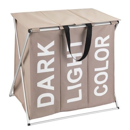 Panier à linge - 3 compartiments - avec couvercle - Polyester - 118 l - taupe WENKO