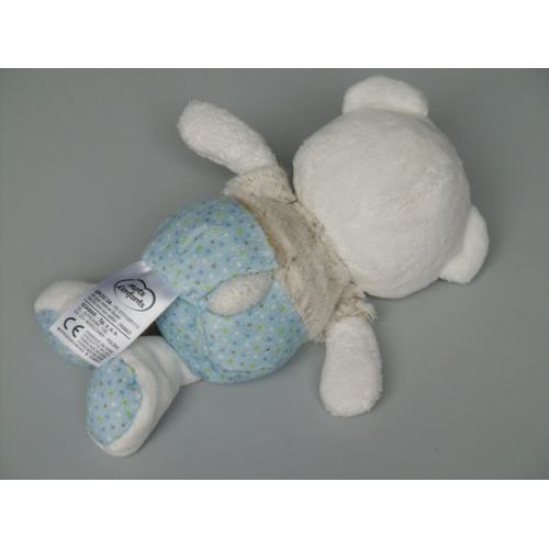 V20. DOUDOU PELUCHE MOTS D'ENFANT OURS BLANC GRIS BEIGE BLEU