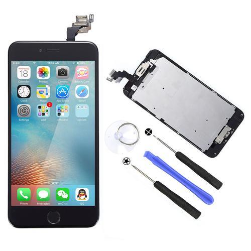 Neuf Écran Lcd Répartition Vitre Tactile Sur Châssis + Caméra + Bouton Home Pour Iphone 6 Plus 5.5 Pouces Noir + Outils + Film En Verre Trempé