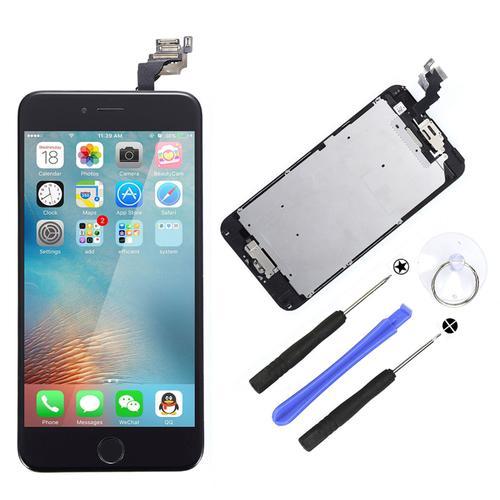 Écran Lcd Vitre Tactile Pré-Monté Sur Châssis + Caméra + Bouton Home Pour Iphone 6 Plus 5.5 Pouces Noir + Outils + Film En Verre Trempé