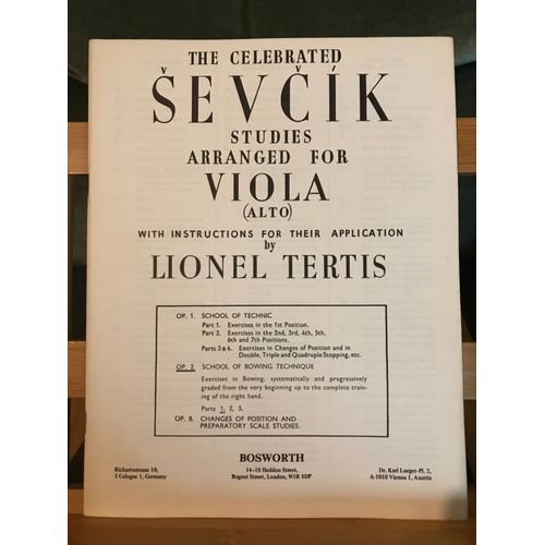 Sevcik Études Pour Alto Arrangées Par Lionel Tertis, Opus 2 Partie 1 Éditions Borsworth