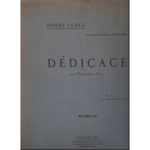 Pierre Camus: Dédicace - Violoncelle Et Piano - Éditions Maurice Senart