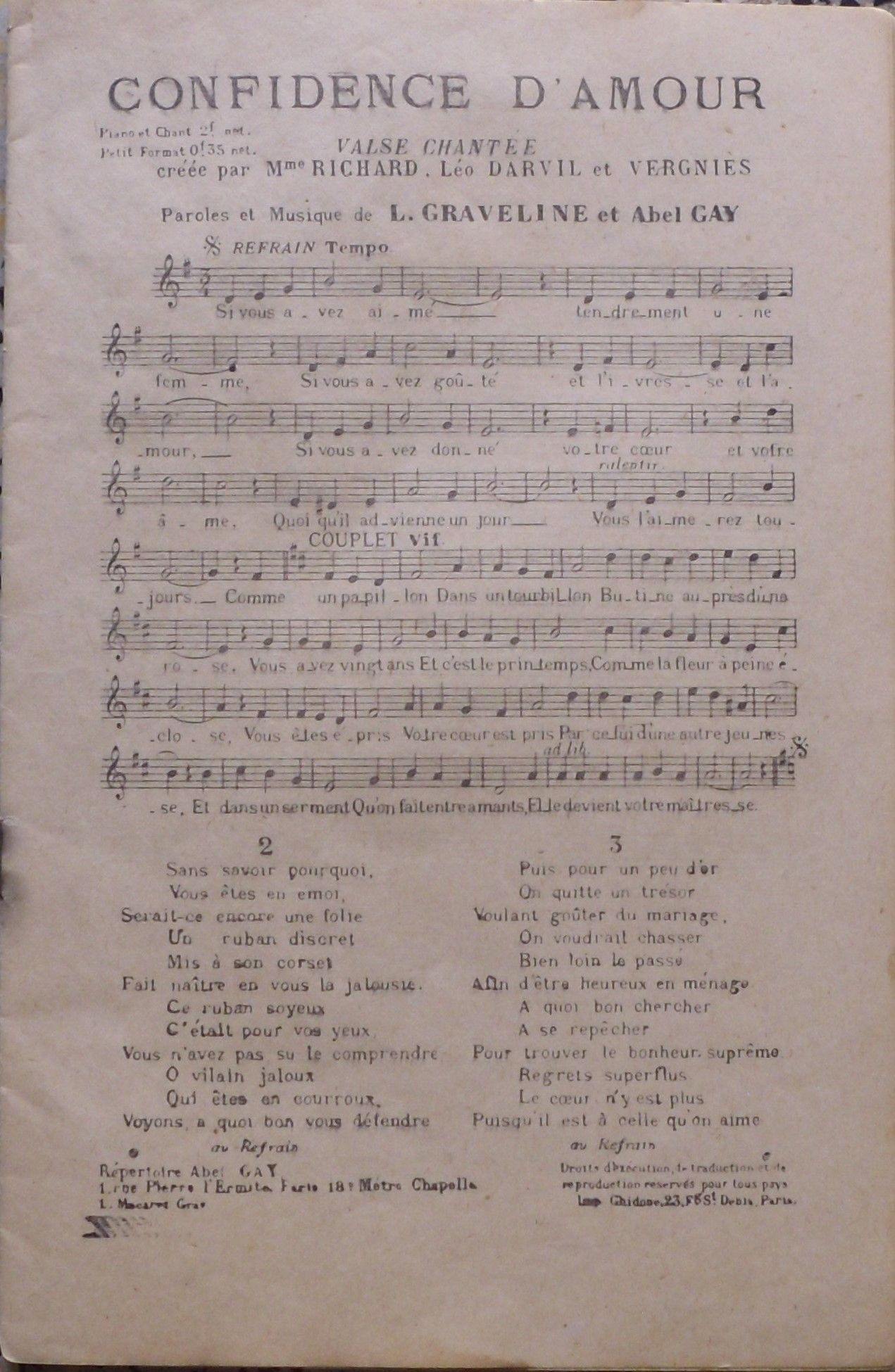 Vieilles Partitions Chansons d’occasion