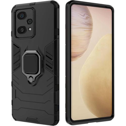 Coque Pour Realme 9 Pro Étuis,Housse De Pc Mince Antichoc Cover De Armure De Protection Indestructible Case Avec Anneau Noir