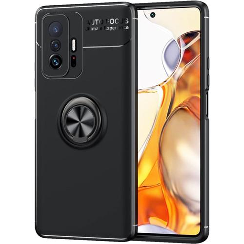 Coque Pour Xiaomi 11t Pro 5g/Xiaomi 11t 5g Étui,Housse De Silicone Mince Antichoc Cover De Tpu Bumper Case Souple Avec Anneau Noir