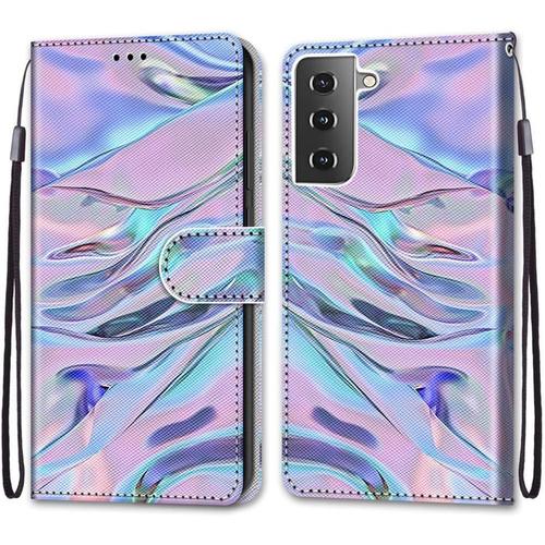 Coque Cuir Pour Samsung Galaxy S21 Plus 5g, Mignonne Design Motif Dessin Portefeuille Housse Avec Case 360 Degrés Silicone Antichoc, Étui À Rabat Protection Cover Cuir - Mauve