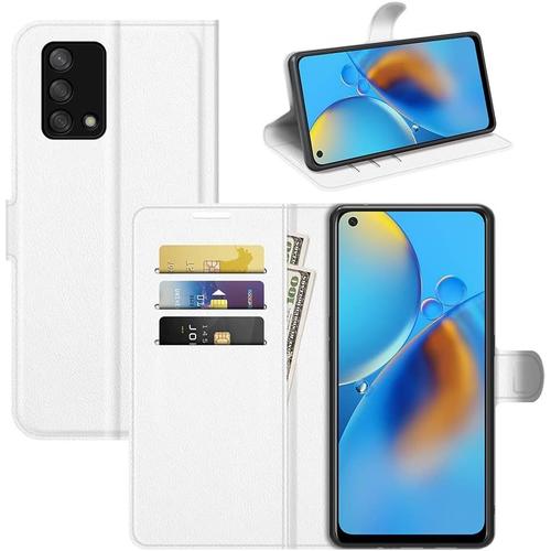 Coque Pour Oppo F19/Oppo A74 4g, Stand Pour Téléphone Portable/Avec Emplacements Pour Cartes De Crédit/Couvercle De Fermeture Magnétique,Pour Oppo F19/Oppo A74 4g Housse Blanc