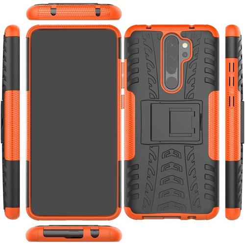 Coque Xiaomi Redmi Note 8 Pro, Coque Double Couche Armure Dur Pc + Tpu Housse Souple En Kickstand En Silicone Peau De Protection Pour Xiaomi Redmi Note 8 Pro Smartphone Orange