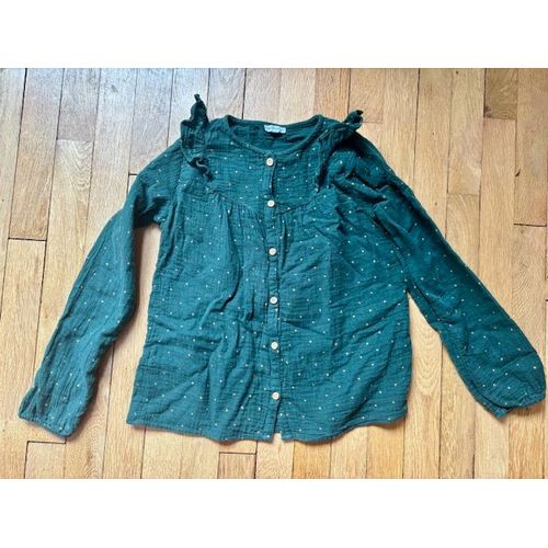 Blouse Volantée En Gaze De Coton Fille - Vert (Vertbaudet)