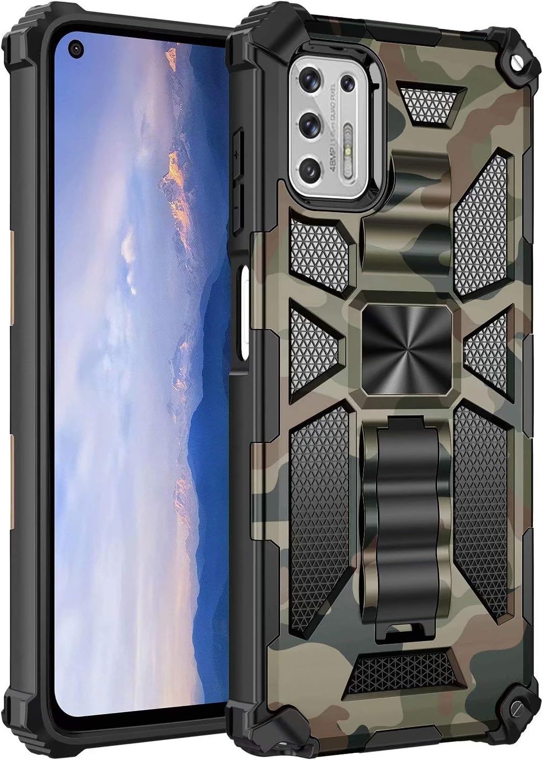 Compatible Avec Coque Motorola Moto G Stylus 2021 Protecteur D'écran 360 ° Armure De Combat Camouflage Avec De Magnétique Voiture Stand Dur Silicone Anti-Choc Coque-Armée Verte