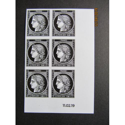 Coin Daté "11-02-19" Bloc De 6 Timbres Type Céres 0.88 Venant Du Bloc "Pour Les 170 Ans Du Timbre"