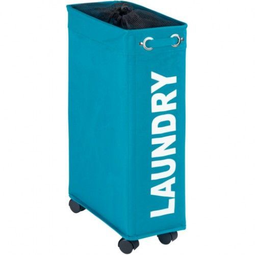 Panier à linge étroit à roulettes - Corno - 43 litres - Polyester - bleu WENKO