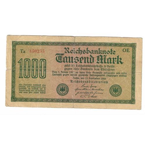 Billet Ancien Allemagne 1000 Mark 1923 Alphabet Ta - Oe