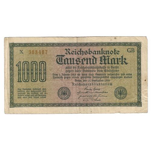 Billet Ancien Allemagne 1000 Deutsche Mark 1922 Alphabet X-Gb