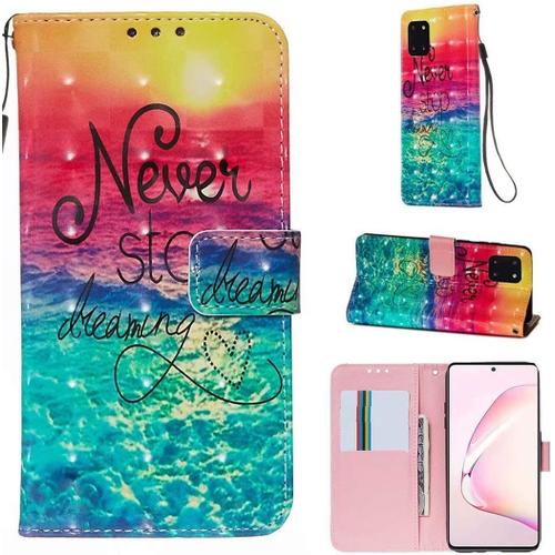 Compatible Avec Coque Samsung Galaxy A81/M60s/Note 10 Lite Motif 3d Pu Cuir Wallet Flip Cover Fermeture Magnétique Avec Fente Pour Carte Anti Choc Housse Courir Après Les Rêves