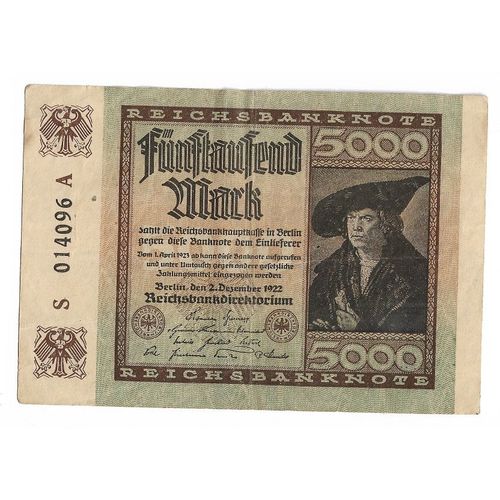 Billet Allemagne 5000 Deutsche - 1922 - N°S014096 A
