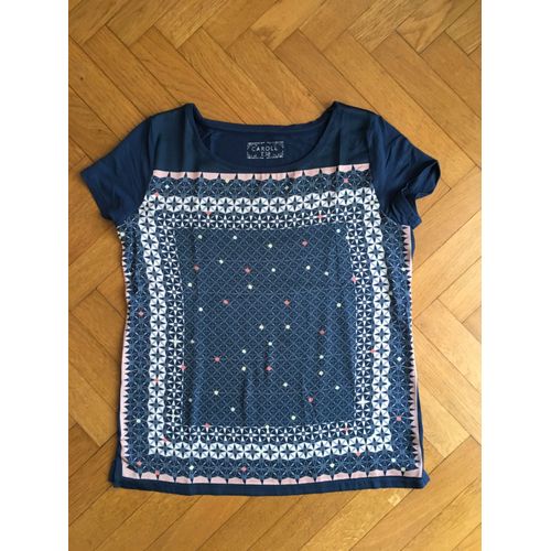 T-Shirt Caroll Taille 38 En Viscose Bleu À Motif Bleu, Blanc Et Rose