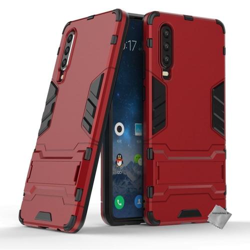 Housse Etui Coque Rigide Anti Choc Pour Huawei P30 + Verre Trempe - Rouge