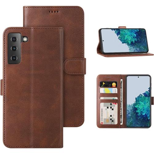 Coque Pour Samsung Galaxy S21 Plus Etui Housse Portefeuille Téléphone Case Cover Avec Cartes Slots Et Imperméable Résistant Aux Rayures Compatible Avec Samsung S21 Plus Marron