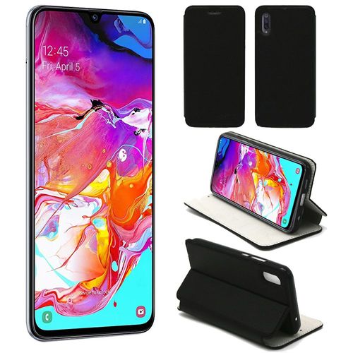 Etui Luxe Samsung Galaxy A70 4g Noir Ultra Slim Cuir Pu Avec Stand - Housse Coque De Protection Samsung Galaxy A70 Smartphone 2019 - Accessoires Pochette Cover Xeptio Case