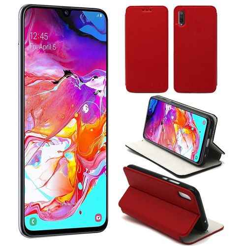 Etui Luxe Samsung Galaxy A70 4g Rouge Ultra Slim Cuir Pu Avec Stand - Housse Coque De Protection Samsung Galaxy A70 Smartphone 2019 - Accessoires Pochette Cover Xeptio Case