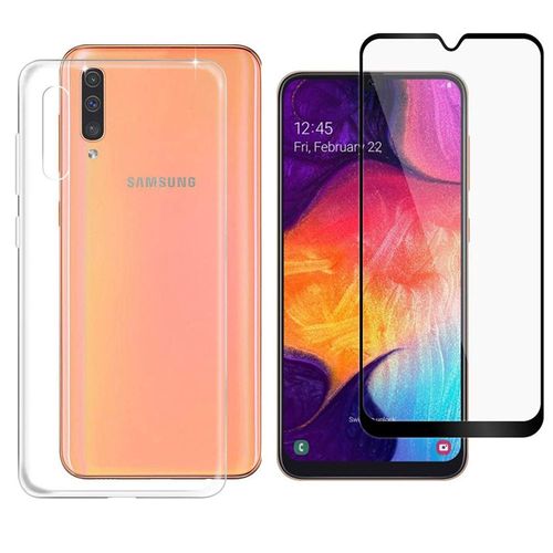 Pack Etui Transparent Pour Samsung Galaxy A70 Coque Gel De Protection Transparente En Tpu Invisible Smartphone 2019 Et Protection Écran Vitre Full Cover Noir - Accessoires Pochette Xeptio Case
