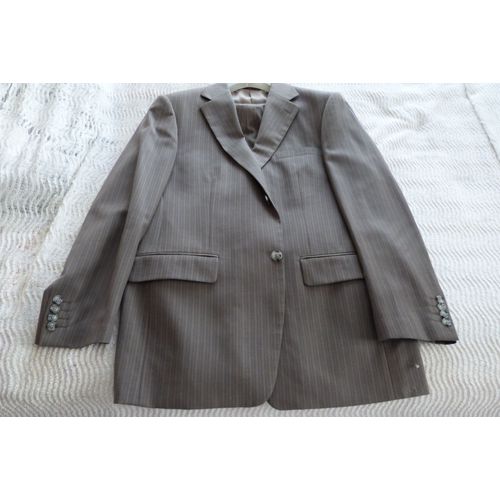 Costume Laine Brun À Rayures Élégantes Taille 54 Porté Seulement 2 Fois