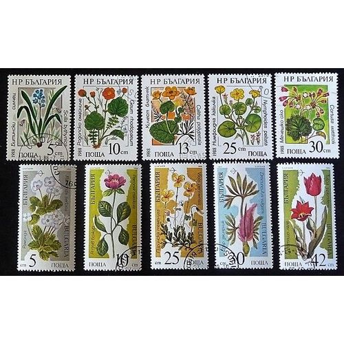 Bulgarie Oblitéré Y Et T N° 3140 À 3144 Et 3229 A À 3229 E Lot De 10 Timbres De 1988 Fleurs