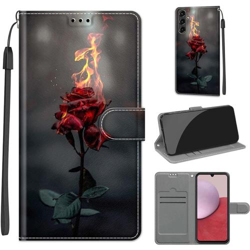 Coque Compatible Pour Samsung Galaxy A14 4g 5g Étui Silicone Pu Cuir Clapet A Rabat Magnetique Case Cover Support Kickstand Bumper Antichoc Drôle Motif Housse Portefeuille Rose