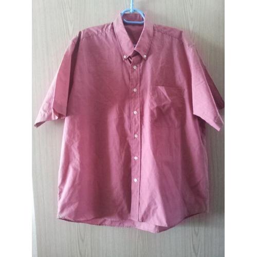 Chemise Hommes Manches Courtes Vieux Rose Chiné 1 Poche Poitrine Gauche Taille 43/44 Col Boutonné Polyester Coton