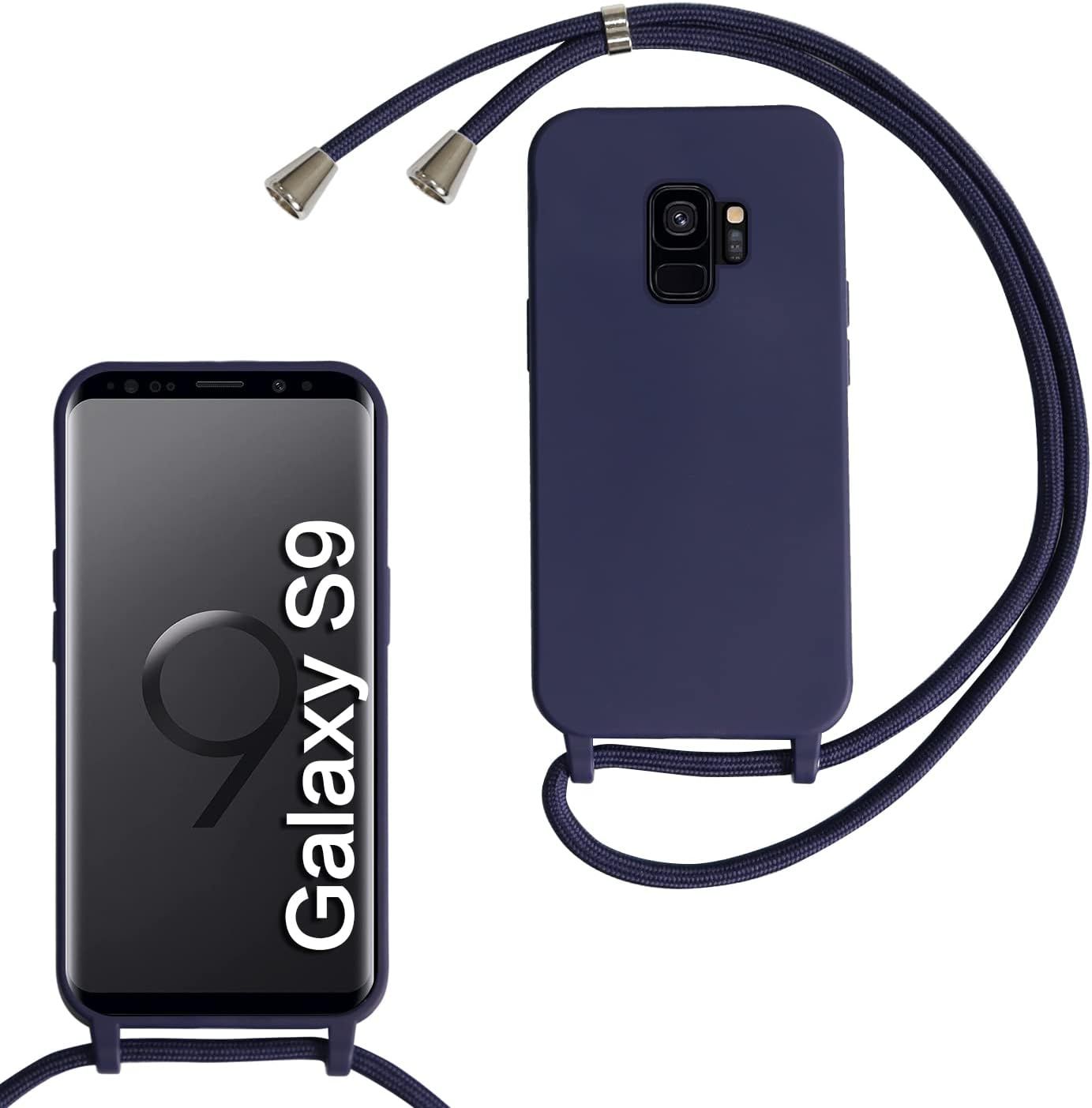 Coque Avec Cordon Pour Samsung Galaxy S9 Collier Pour Étui Housse Tpu Anti Choc Colliers Protection Complète Cover De Cellulaire Mince Antichoc Réglable Lanyard Case Bleu Marine