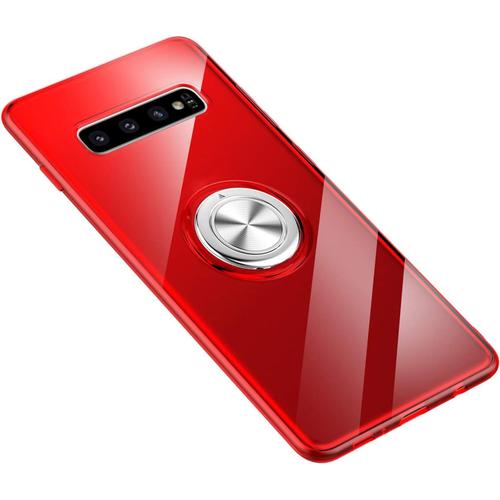 Coque Transparente Compatible Avec Samsung Galaxy S10 Plus, Silicone Tpu Avec Anneau Rotatif À 360 Et Support Magnétique Étui Antichocs Anti Rayures Case Pour Galaxy S10+ Clair