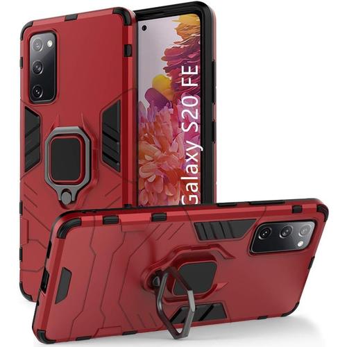 Coque Galaxy S20 Fe Étui Protection Antichoc Hybride Double Couche Avec Support Bague Et Support Voiture Magnétique Couverture Arrière Pour Samsung Galaxy S20 Fe/S20 Fe 5g Rouge